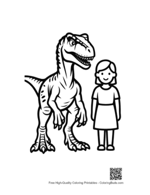 Thumbnail: Fierce Velociraptor Roars Beside Smiling Girl