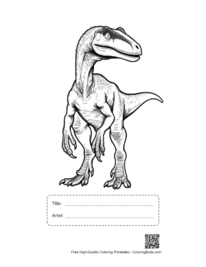 Thumbnail: Fierce Velociraptor Stalking Prey Printable with Title and Artist Box
