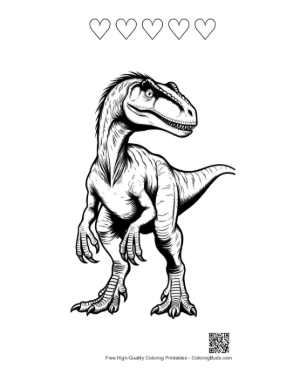 Thumbnail: Fierce Velociraptor Standing Tall Printable and 5 Heart Outline