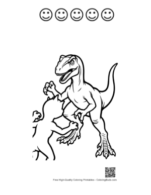 Thumbnail: Fierce Velociraptor vs Claw-Raised Cat Clash Printable and 5 Happy Face Outline