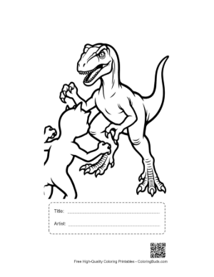 Thumbnail: Fierce Velociraptor vs Claw-Raised Cat Clash Printable with Title and Artist Box