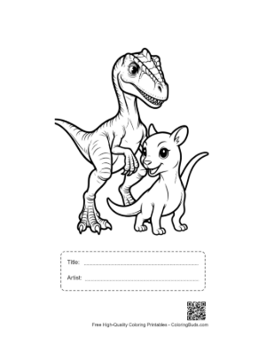Thumbnail: Friendly Velociraptor and Cute Puppy Printable with Title and Artist Box
