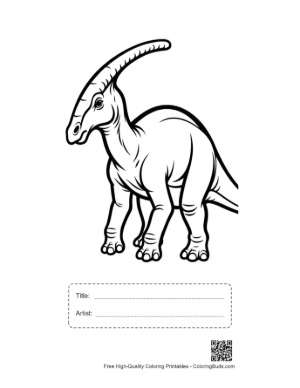 Thumbnail: Graceful Parasaurolophus Dinosaur Outline Printable with Title and Artist Box