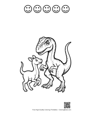 Thumbnail: Grinning Velociraptor and Cute Fawn Facing Off Printable and 5 Happy Face Outline
