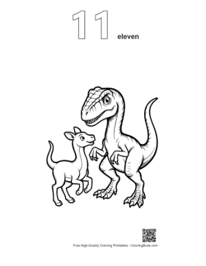 Thumbnail: Grinning Velociraptor and Cute Fawn Facing Off Printable Outline Number 11