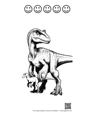Thumbnail: Majestic Velociraptor with Baby Dino Printable and 5 Happy Face Outline