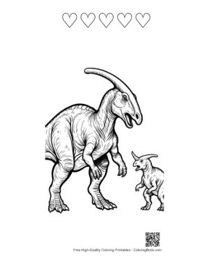 Thumbnail: Mother Parasaurolophus Calls with Baby Printable and 5 Heart Outline