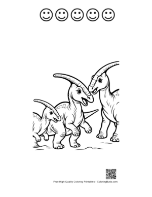 Thumbnail: Playful Parasaurolophus Family Outlines Printable and 5 Happy Face Outline
