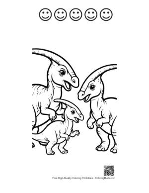 Thumbnail: Playful Parasaurolophus Family Printable and 5 Happy Face Outline