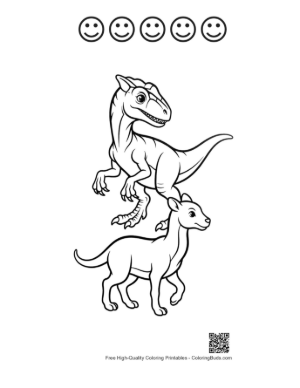Thumbnail: Playful Velociraptor and Baby Dino Outline Printable and 5 Happy Face Outline