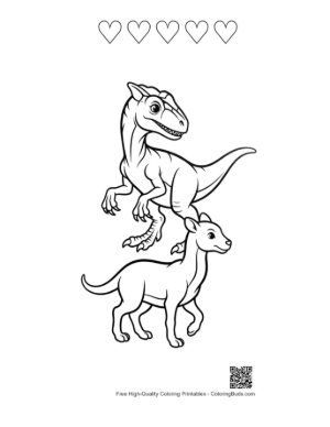Thumbnail: Playful Velociraptor and Baby Dino Outline Printable and 5 Heart Outline