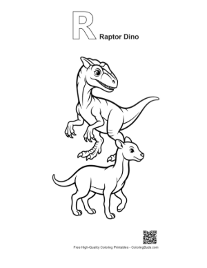Thumbnail: Playful Velociraptor and Baby Dino Outline Printable Outline Alphabet R Raptor Dino