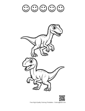 Thumbnail: Two Cute Velociraptor Coloring Pages Printable and 5 Happy Face Outline