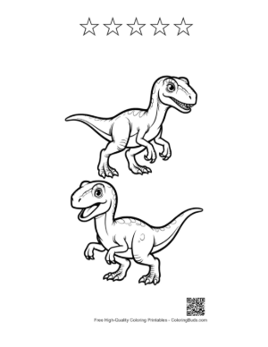 Thumbnail: Two Cute Velociraptor Coloring Pages Printable and 5 Star Outline