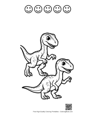 Thumbnail: Two Playful Baby Velociraptors Printable and 5 Happy Face Outline