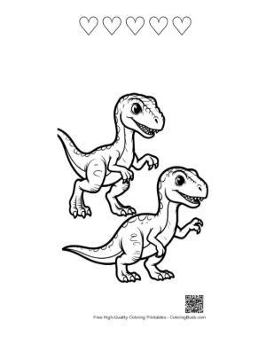 Thumbnail: Two Playful Baby Velociraptors Printable and 5 Heart Outline