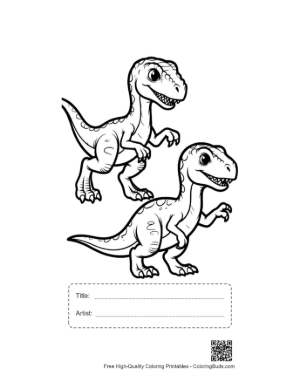 Thumbnail: Two Playful Baby Velociraptors Printable with Title and Artist Box