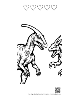 Thumbnail: Velociraptor Lunges at Parasaurolophus Printable and 5 Heart Outline