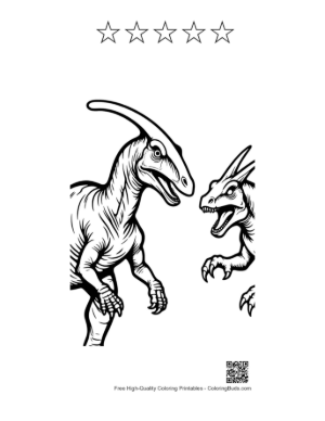 Thumbnail: Velociraptor Lunges at Parasaurolophus Printable and 5 Star Outline