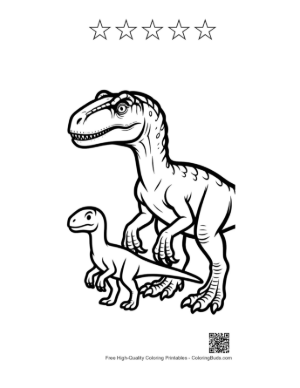 Thumbnail: Velociraptor Parent and Baby Printable and 5 Star Outline