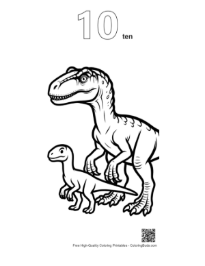 Thumbnail: Velociraptor Parent and Baby Printable Outline Number 10