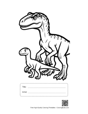 Thumbnail: Velociraptor Parent and Baby Printable with Title and Artist Box