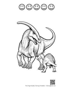Thumbnail: Vigilant Parasaurolophus Mother and Calf Printable and 5 Happy Face Outline