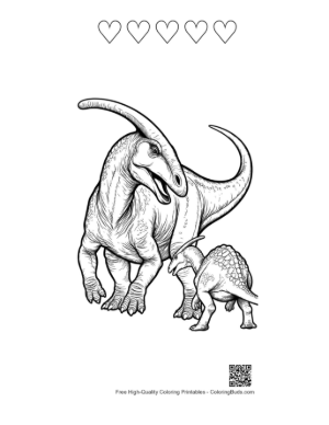 Thumbnail: Vigilant Parasaurolophus Mother and Calf Printable and 5 Heart Outline