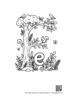 Thumbnail: Botanical Letter E with Blooming Flowers Printable