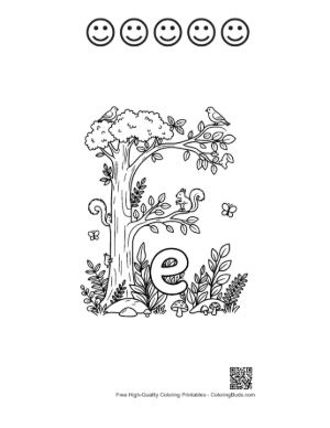 Thumbnail: Botanical Letter E with Blooming Flowers Printable and 5 Happy Face Outline