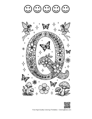 Thumbnail: Cosmic Galaxy Letter Q with Stars Printable and 5 Happy Face Outline