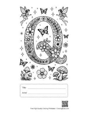 Thumbnail: Cosmic Galaxy Letter Q with Stars Printable with Title and Artist Box