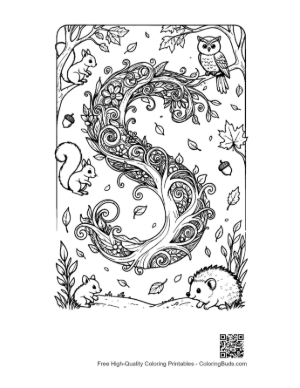 Thumbnail: Cozy Hedgehog Letter S Woodland Scene Printable
