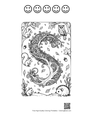 Thumbnail: Cozy Hedgehog Letter S Woodland Scene Printable and 5 Happy Face Outline