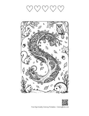 Thumbnail: Cozy Hedgehog Letter S Woodland Scene Printable and 5 Heart Outline