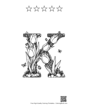 Thumbnail: Elegant Tulip Flower Letter K Art Printable and 5 Star Outline