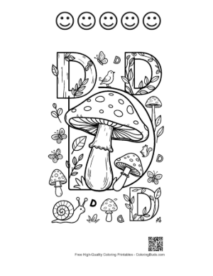 Thumbnail: Letter D with Giant Mushrooms and Snail Printable and 5 Happy Face Outline
