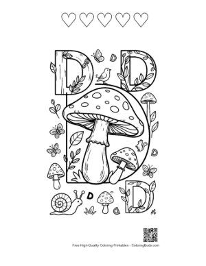 Thumbnail: Letter D with Giant Mushrooms and Snail Printable and 5 Heart Outline