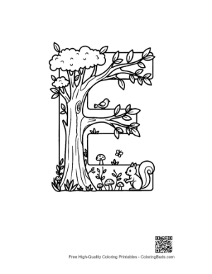 Thumbnail: Tree Trunk Letter E Bark and Leaves Printable