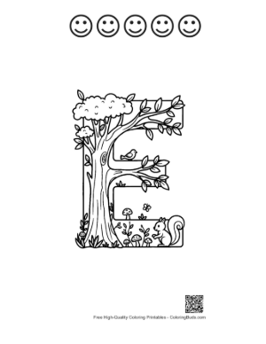 Thumbnail: Tree Trunk Letter E Bark and Leaves Printable and 5 Happy Face Outline