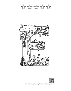 Thumbnail: Tree Trunk Letter E Bark and Leaves Printable and 5 Star Outline