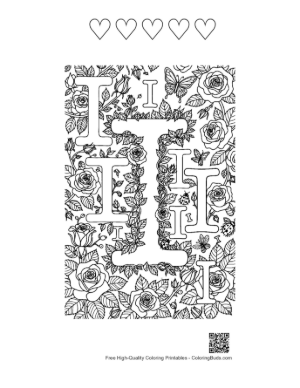 Thumbnail: Vintage Patterned Letter I Coloring Sheet Printable and 5 Heart Outline