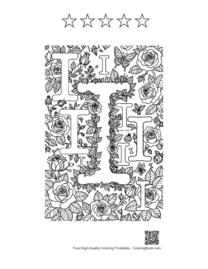 Thumbnail: Vintage Patterned Letter I Coloring Sheet Printable and 5 Star Outline