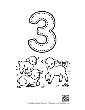 Thumbnail: Counting Number 3 Worksheet with Fluffy Lambs Printable