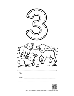 Thumbnail: Counting Number 3 Worksheet with Fluffy Lambs Printable with Title and Artist Box