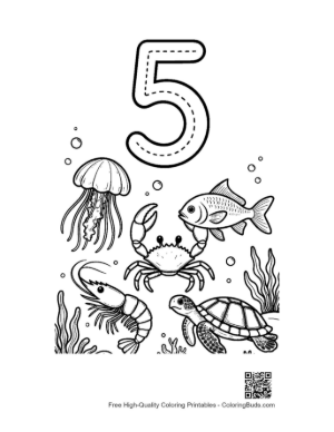 Thumbnail: Counting Number 5 Worksheet with Crabs and Turtles Printable