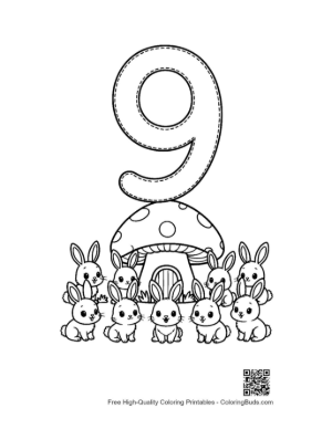 Thumbnail: Counting Number 9 Worksheet with a Family of Rabbits Printable