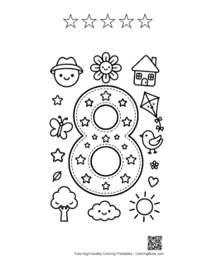 Thumbnail: Decorative Number 8 Coloring Sheet with Patterns Printable and 5 Star Outline