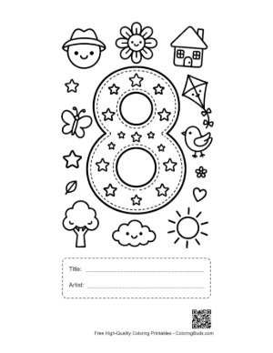 Thumbnail: Decorative Number 8 Coloring Sheet with Patterns Printable with Title and Artist Box
