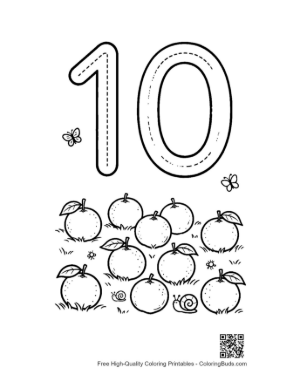 Thumbnail: Number 10 Tracing Page with Fresh Garden Fruit Printable
